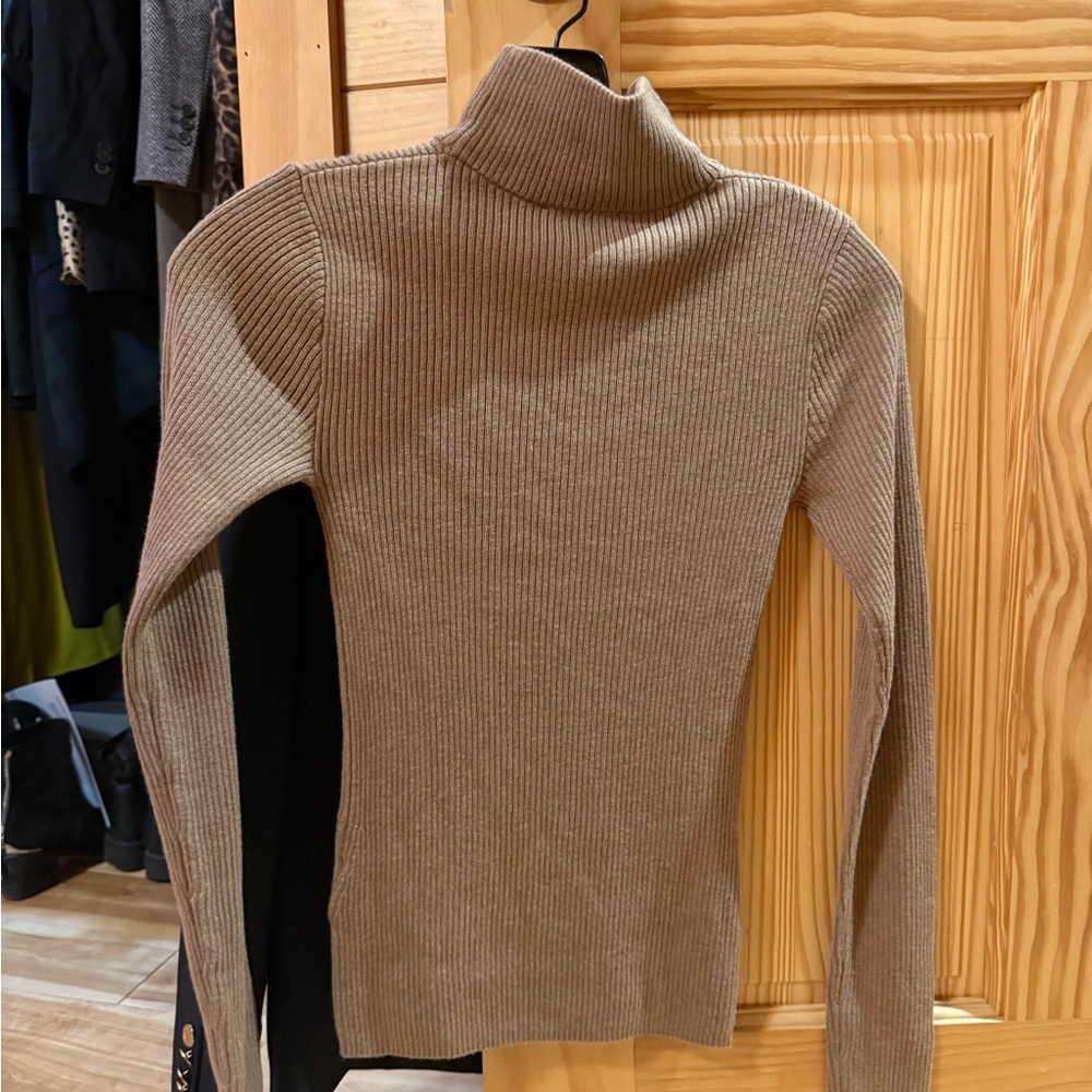 AYR Taupe Ribbed Turtleneck Sweater